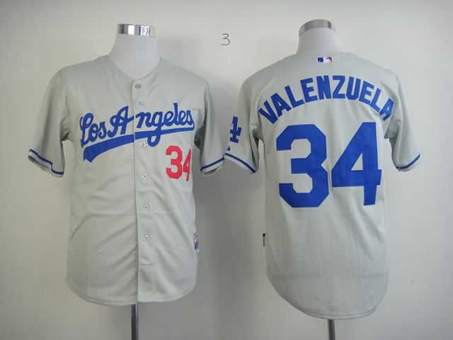 Men Los Angeles Dodgers #34 Valenzuela Grey MLB Jerseys1->los angeles dodgers->MLB Jersey